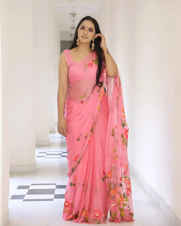Coral_Floral_H_Painted_Chiffon_Saree_For_Women